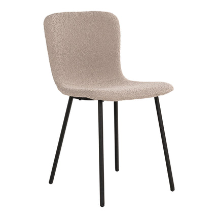 Halden Eetkamerstoel - Set van 2 Eetkamerstoelen, bouclé, beige, zwarte poten HN1233
