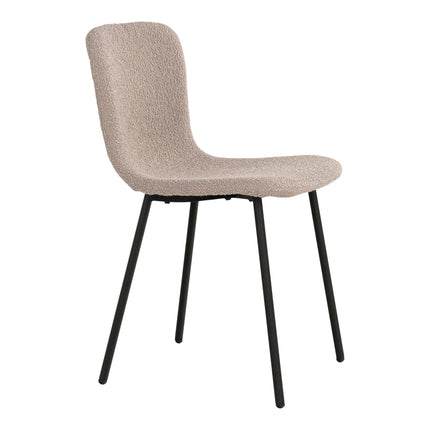 Halden Eetkamerstoel - Set van 2 Eetkamerstoelen, bouclé, beige, zwarte poten HN1233