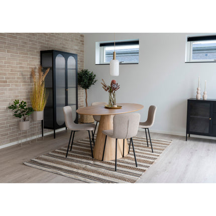 Halden Eetkamerstoel - Set van 2 Eetkamerstoelen, bouclé, beige, zwarte poten HN1233