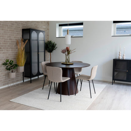Halden Eetkamerstoel - Set van 2 Eetkamerstoelen, bouclé, beige, zwarte poten HN1233