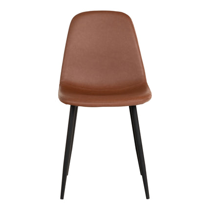 Stockholm Eetkamerstoel - Set van 2 Eetkamerstoelen, PU-leer, vintage lichtbruin, zwarte poten HN1224