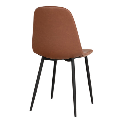 Stockholm Eetkamerstoel - Set van 2 Eetkamerstoelen, PU-leer, vintage lichtbruin, zwarte poten HN1224