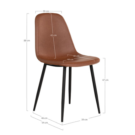 Stockholm Eetkamerstoel - Set van 2 Eetkamerstoelen, PU-leer, vintage lichtbruin, zwarte poten HN1224