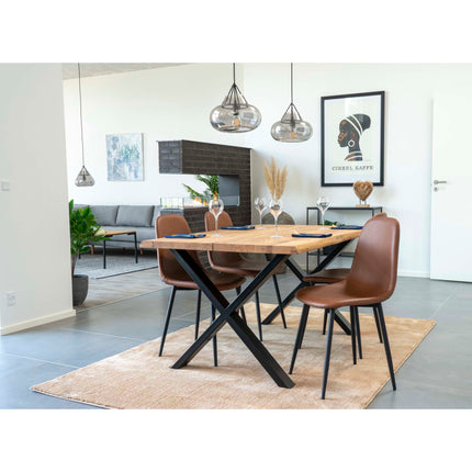 Stockholm Eetkamerstoel - Set van 2 Eetkamerstoelen, PU-leer, vintage lichtbruin, zwarte poten HN1224