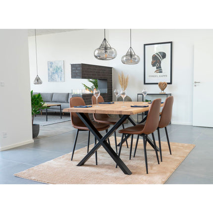 Stockholm Eetkamerstoel - Set van 2 Eetkamerstoelen, PU-leer, vintage lichtbruin, zwarte poten HN1224
