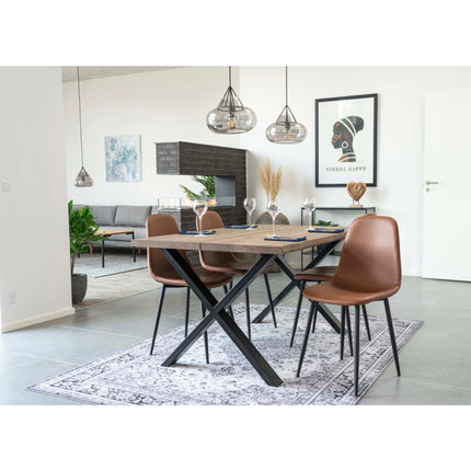 Stockholm Eetkamerstoel - Set van 2 Eetkamerstoelen, PU-leer, vintage lichtbruin, zwarte poten HN1224