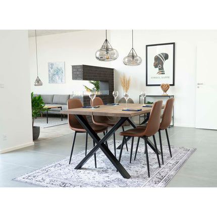 Stockholm Eetkamerstoel - Set van 2 Eetkamerstoelen, PU-leer, vintage lichtbruin, zwarte poten HN1224
