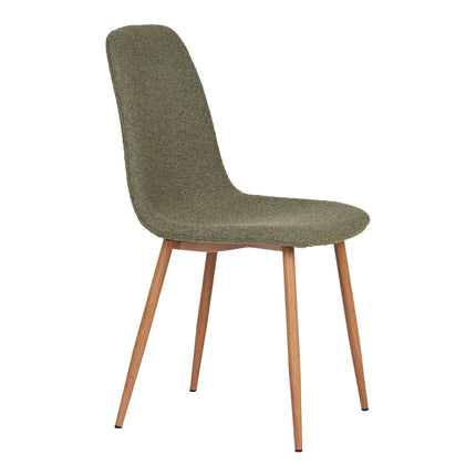 Stockholm Eetkamerstoel - Set van 2 Eetkamerstoelen, bouclé, donkergroen, poten in houtlook HN1236