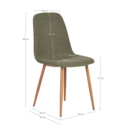Stockholm Eetkamerstoel - Set van 2 Eetkamerstoelen, bouclé, donkergroen, poten in houtlook HN1236