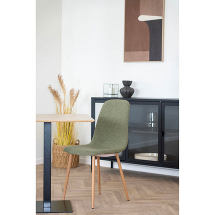 Stockholm Eetkamerstoel - Set van 2 Eetkamerstoelen, bouclé, donkergroen, poten in houtlook HN1236