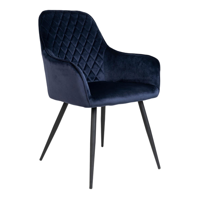 Harbo Dining Chair - eetkamerstoel, fluweel, blauw, zwarte poten HN1205 (set van 2)