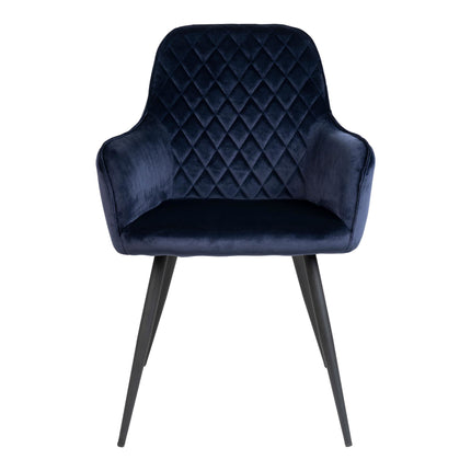 Harbo Dining Chair - Set van 2 eetkamerstoelen, fluweel, blauw, zwarte poten HN1205