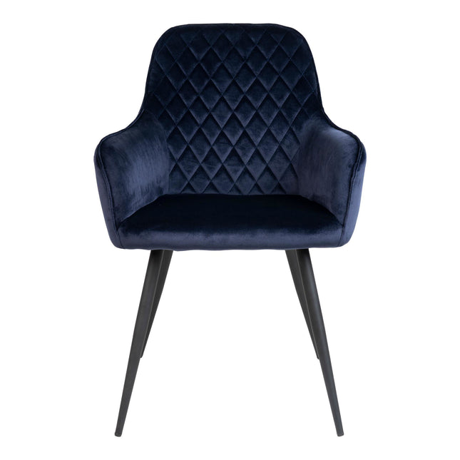 Harbo Dining Chair - eetkamerstoel, fluweel, blauw, zwarte poten HN1205 (set van 2)