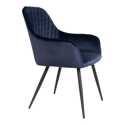 Harbo Dining Chair - Set van 2 eetkamerstoelen, fluweel, blauw, zwarte poten HN1205