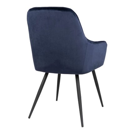 Harbo Dining Chair - Set van 2 eetkamerstoelen, fluweel, blauw, zwarte poten HN1205