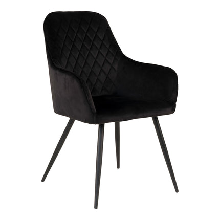 Harbo Eetkamerstoel - Set van 2 Eetkamerstoelen, fluweel, zwart, zwarte poten HN1207