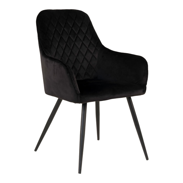 Harbo Eetkamerstoel - Set van 2 Eetkamerstoelen, fluweel, zwart, zwarte poten HN1207