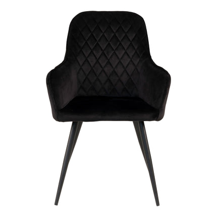 Harbo Eetkamerstoel - Set van 2 Eetkamerstoelen, fluweel, zwart, zwarte poten HN1207