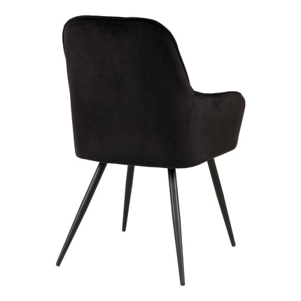 Harbo Eetkamerstoel - Set van 2 Eetkamerstoelen, fluweel, zwart, zwarte poten HN1207