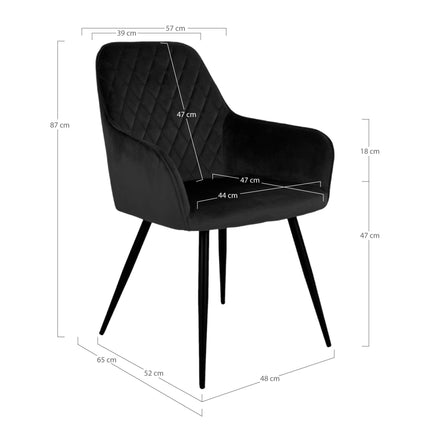 Harbo Eetkamerstoel - Set van 2 Eetkamerstoelen, fluweel, zwart, zwarte poten HN1207