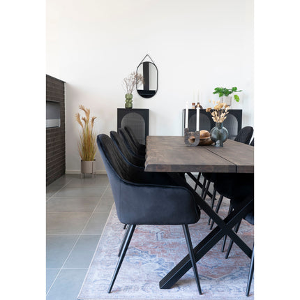 Harbo Eetkamerstoel - Set van 2 Eetkamerstoelen, fluweel, zwart, zwarte poten HN1207