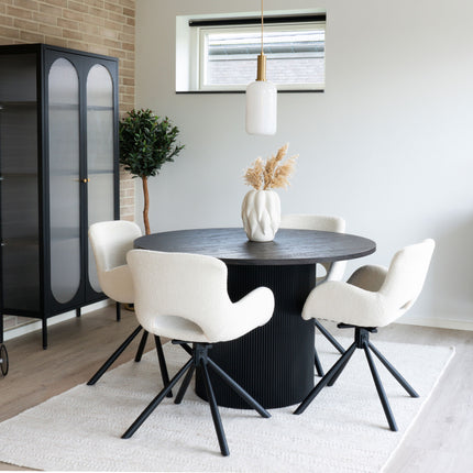 Amorim Eetkamerstoel - Set van 2 Eetkamerstoelen, draaibaar, bouclé, gebroken wit HN1273