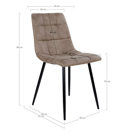 Middelfart Eetkamerstoel - Set van 2 Eetkamerstoelen, microvezel, lichtbruin, zwarte poten HN1281