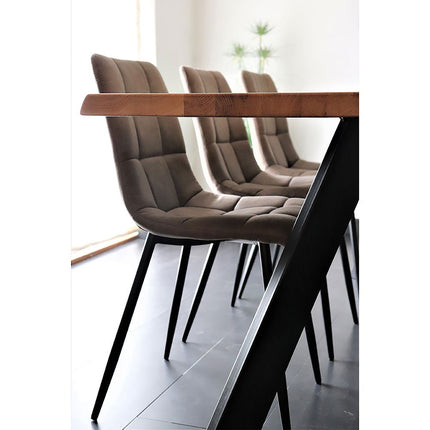 Middelfart Eetkamerstoel - Set van 2 Eetkamerstoelen, microvezel, lichtbruin, zwarte poten HN1281