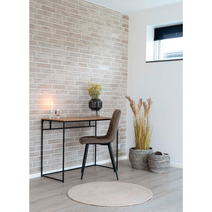 Middelfart Eetkamerstoel - Set van 2 Eetkamerstoelen, microvezel, lichtbruin, zwarte poten HN1281