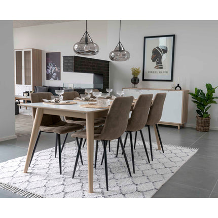 Middelfart Eetkamerstoel - Set van 2 Eetkamerstoelen, microvezel, lichtbruin, zwarte poten HN1281