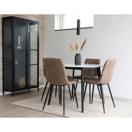 Middelfart Eetkamerstoel - Set van 2 Eetkamerstoelen, microvezel, lichtbruin, zwarte poten HN1281