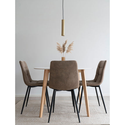 Middelfart Eetkamerstoel - Set van 2 Eetkamerstoelen, microvezel, lichtbruin, zwarte poten HN1281
