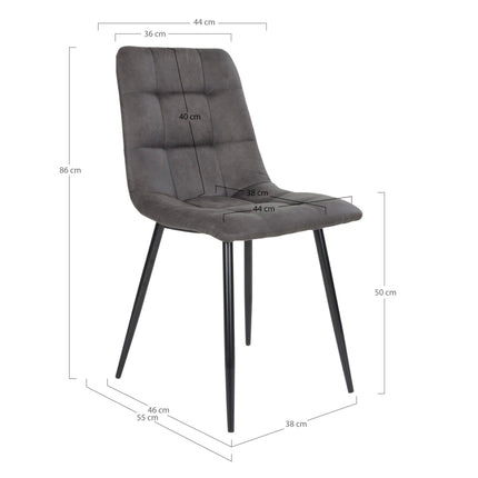 Middelfart Eetkamerstoel - Set van 2 Eetkamerstoelen, microvezel, donkergrijs, zwarte poten HN1229