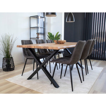 Middelfart Eetkamerstoel - Set van 2 Eetkamerstoelen, microvezel, donkergrijs, zwarte poten HN1229