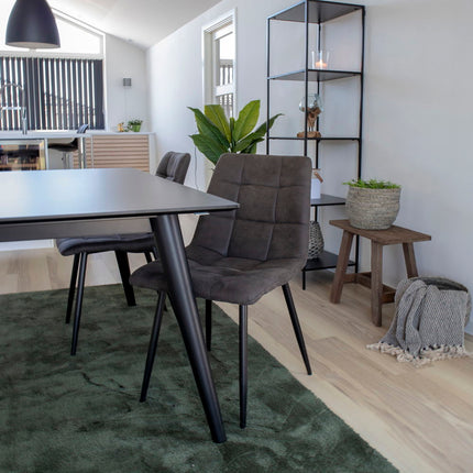 Middelfart Eetkamerstoel - Set van 2 Eetkamerstoelen, microvezel, donkergrijs, zwarte poten HN1229
