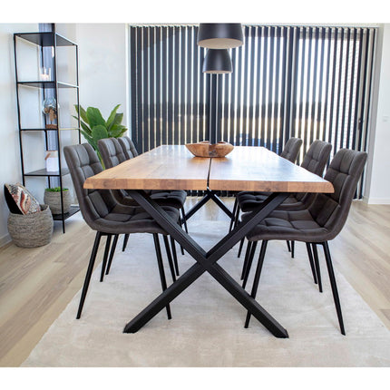 Middelfart Eetkamerstoel - Set van 2 Eetkamerstoelen, microvezel, donkergrijs, zwarte poten HN1229