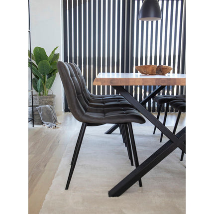 Middelfart Eetkamerstoel - Set van 2 Eetkamerstoelen, microvezel, donkergrijs, zwarte poten HN1229