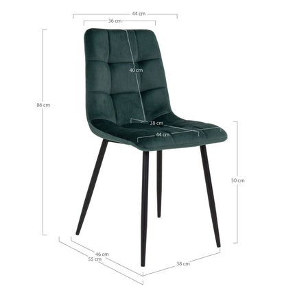 Middelfart Dining Chair - Set van 2 Eetkamerstoelen, fluweel, donkergroen, zwarte poten HN1006