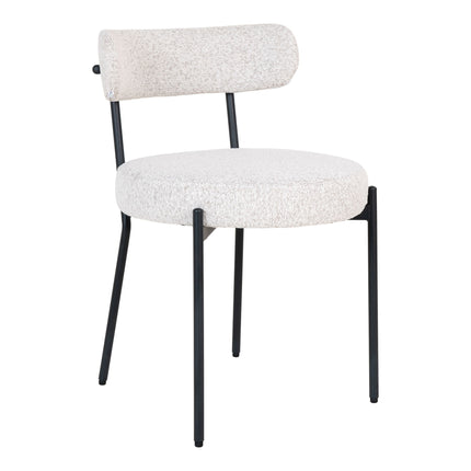 Badalona Eetkamerstoel - Set van 2 Eetkamerstoelen, bouclé, wit, zwarte poten HN1270