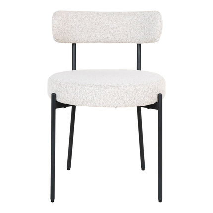 Badalona Eetkamerstoel - Set van 2 Eetkamerstoelen, bouclé, wit, zwarte poten HN1270