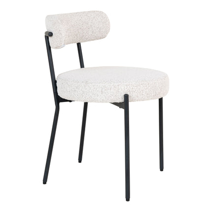 Badalona Eetkamerstoel - Set van 2 Eetkamerstoelen, bouclé, wit, zwarte poten HN1270