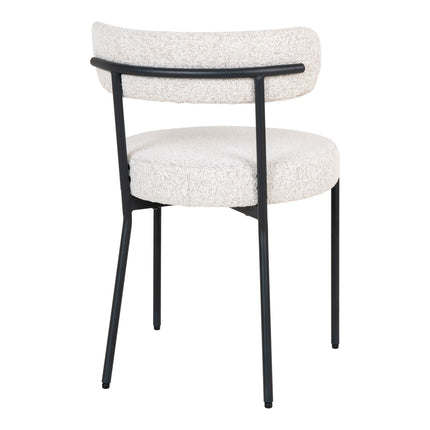 Badalona Eetkamerstoel - Set van 2 Eetkamerstoelen, bouclé, wit, zwarte poten HN1270