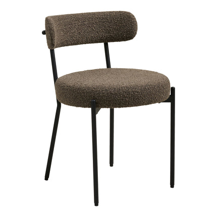 Badalona Eetkamerstoel - Set van 2 Eetkamerstoelen, bouclé, bruin, zwarte poten HN1064