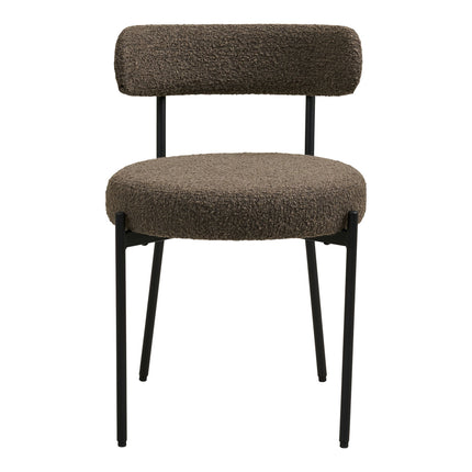 Badalona Eetkamerstoel - Set van 2 Eetkamerstoelen, bouclé, bruin, zwarte poten HN1064