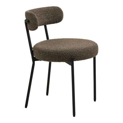 Badalona Eetkamerstoel - Set van 2 Eetkamerstoelen, bouclé, bruin, zwarte poten HN1064