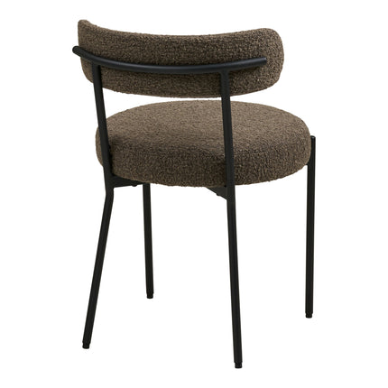 Badalona Eetkamerstoel - Set van 2 Eetkamerstoelen, bouclé, bruin, zwarte poten HN1064