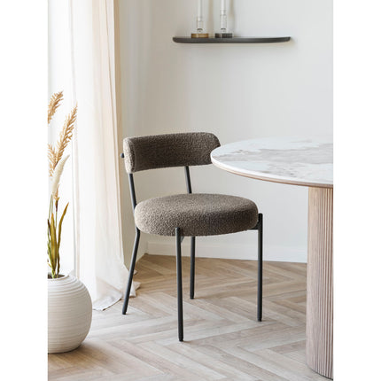 Badalona Eetkamerstoel - Set van 2 Eetkamerstoelen, bouclé, bruin, zwarte poten HN1064