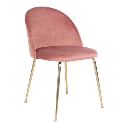 Geneve Eetkamerstoel - Set van 2 Eetkamerstoelen, fluweel, roze, poten in messinglook HN1214