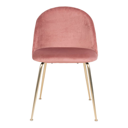Geneve Eetkamerstoel - Set van 2 Eetkamerstoelen, fluweel, roze, poten in messinglook HN1214