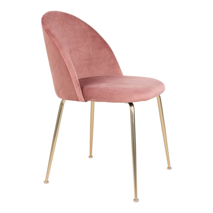 Geneve Eetkamerstoel - Set van 2 Eetkamerstoelen, fluweel, roze, poten in messinglook HN1214